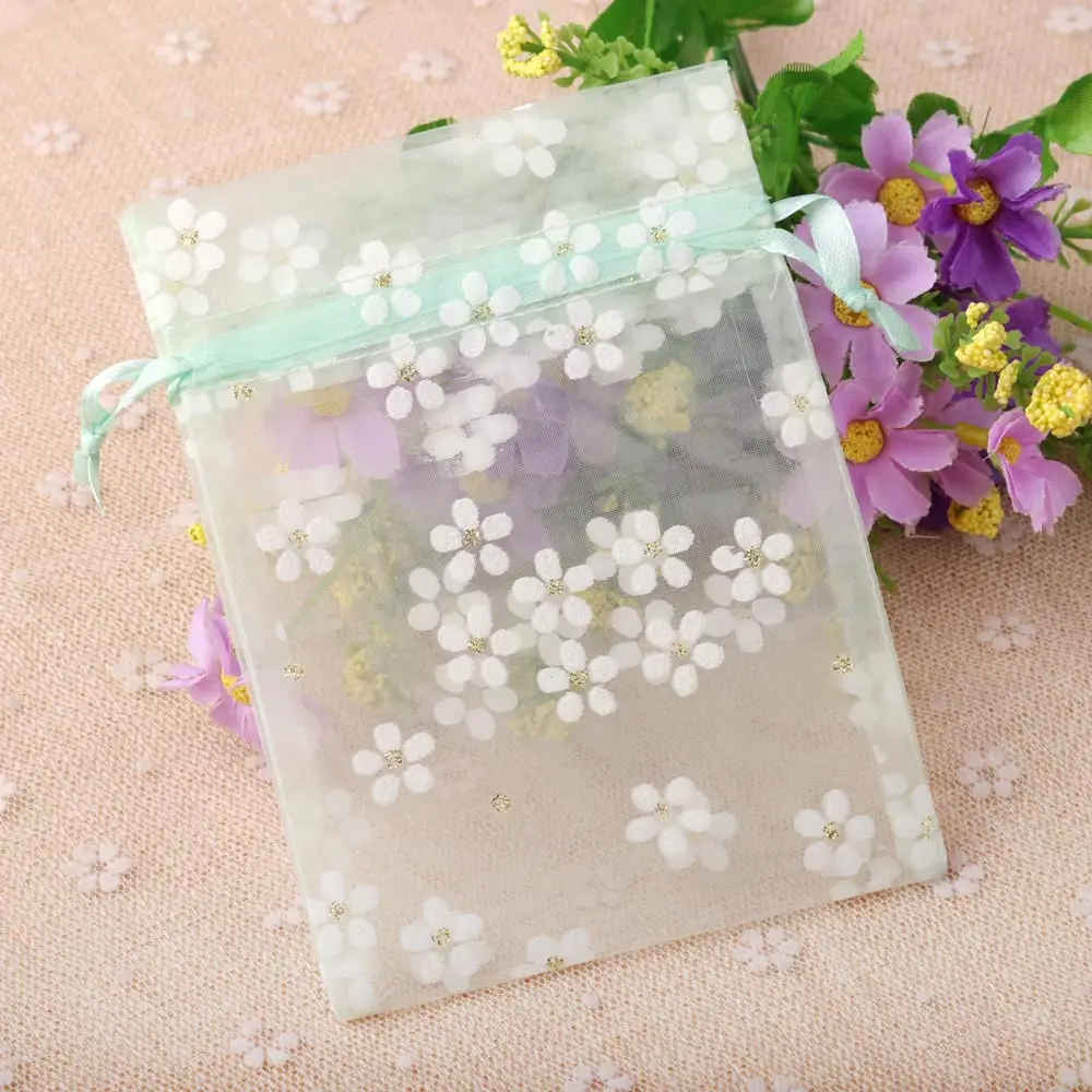 10pcs/Lot New Flower Organza Gift Bags 10x14cm 13x18cm 16x23cm Wedding Jewelry Gift Bag Candy Packaging Drawstring Pouches