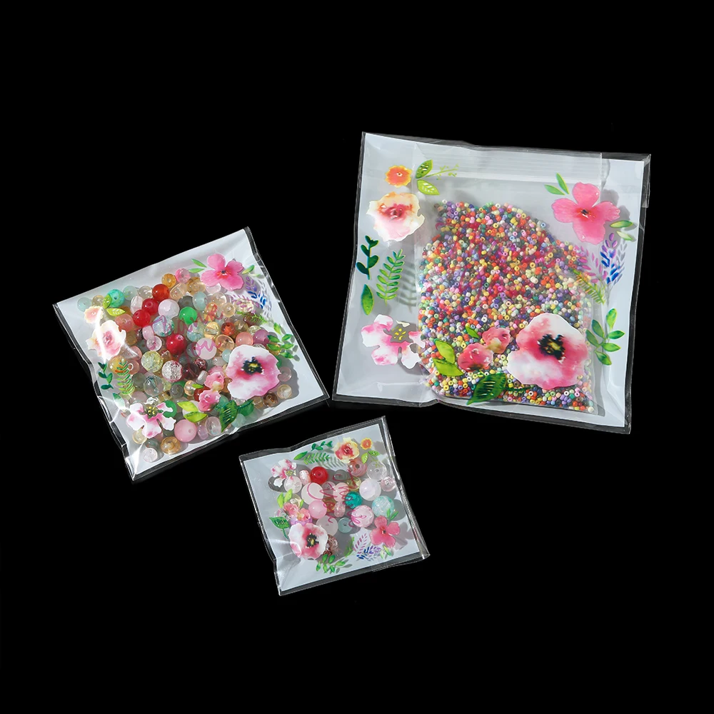 100pcs/lot Colourful Flowers THANK YOU Self-adhesive Bag Plastic Pouches for DIY Jewelry Display Cookies Storage Gifts Bag