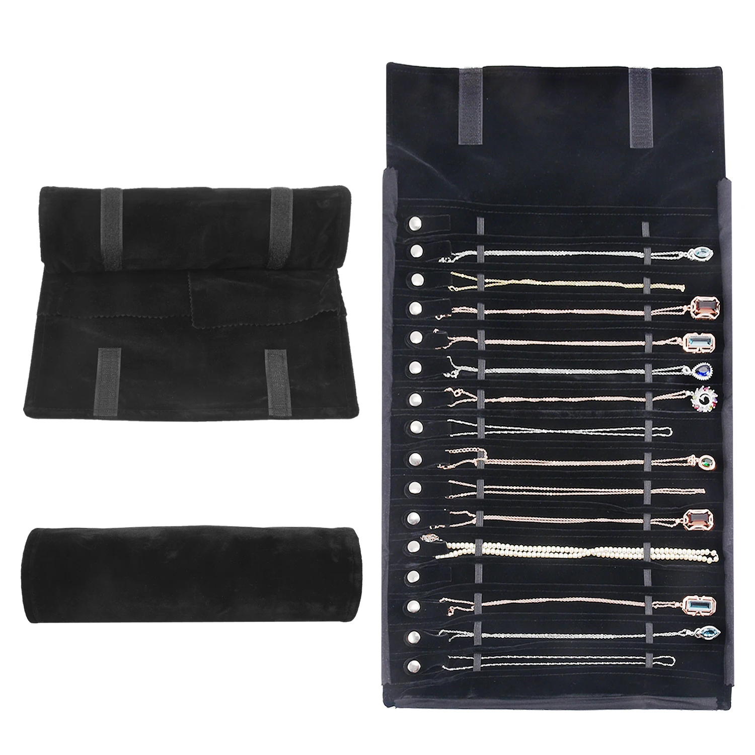 Travel Jewelry Necklace Display Holder Storage Bag Portable Chain Jewelry Roll Up Carrying Bag Case for Bracelet Gift Organizer
