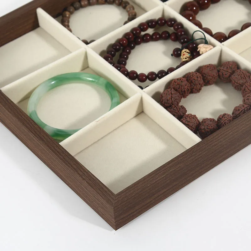 Walnut Jewelry Display Tray Retro Jewelry Props Ring Necklace Earring Organizer Tray for Home Garden Decoration