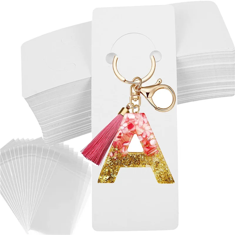 30pcs/lot Keychain Display Card Packaging Holder White Paper Keyring Packing Cards Hang Tag For Diy Jewelry Making Packaging