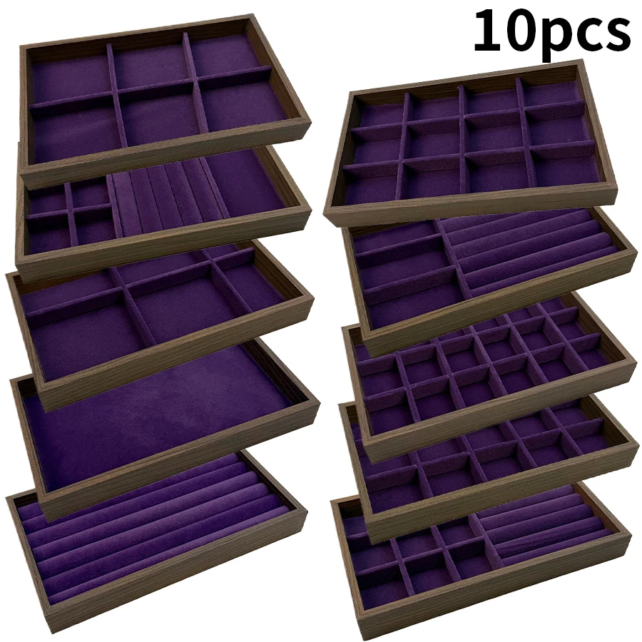 1 Pc, Walnut Wood Pattern Jewelry Box, Jewelry Tray, Suitable for Storing Necklaces, Rings, Earrings, and Ear Studs Color: Violet