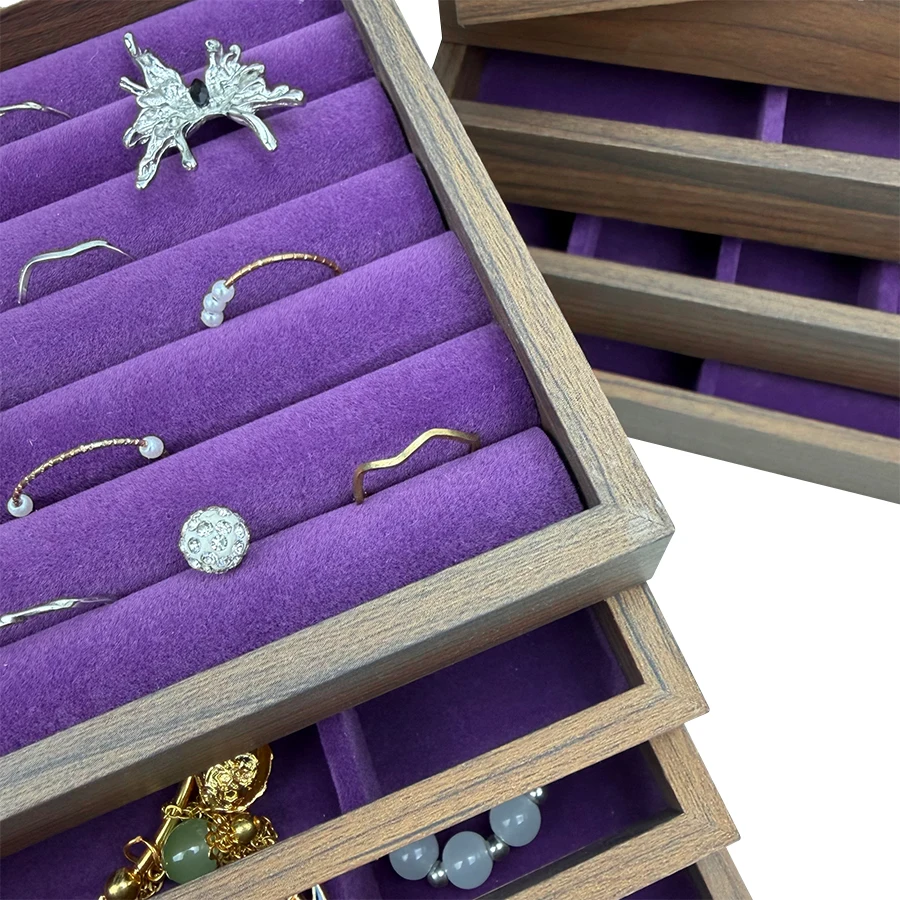 1 Pc, Walnut Wood Pattern Jewelry Box, Jewelry Tray, Suitable for Storing Necklaces, Rings, Earrings, and Ear Studs Color: Violet