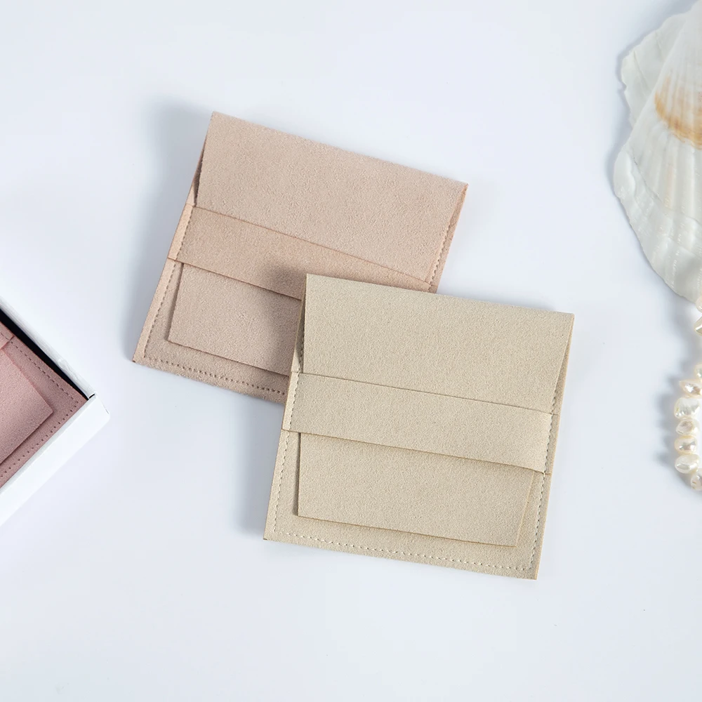 5Pcs Microfiber Jewelty Bag 6.2x6.2cm 8x8cm Suede Velvet Envelope Flap Strip Pouch Ring Earrings Bracelet Pendant Storage Sack