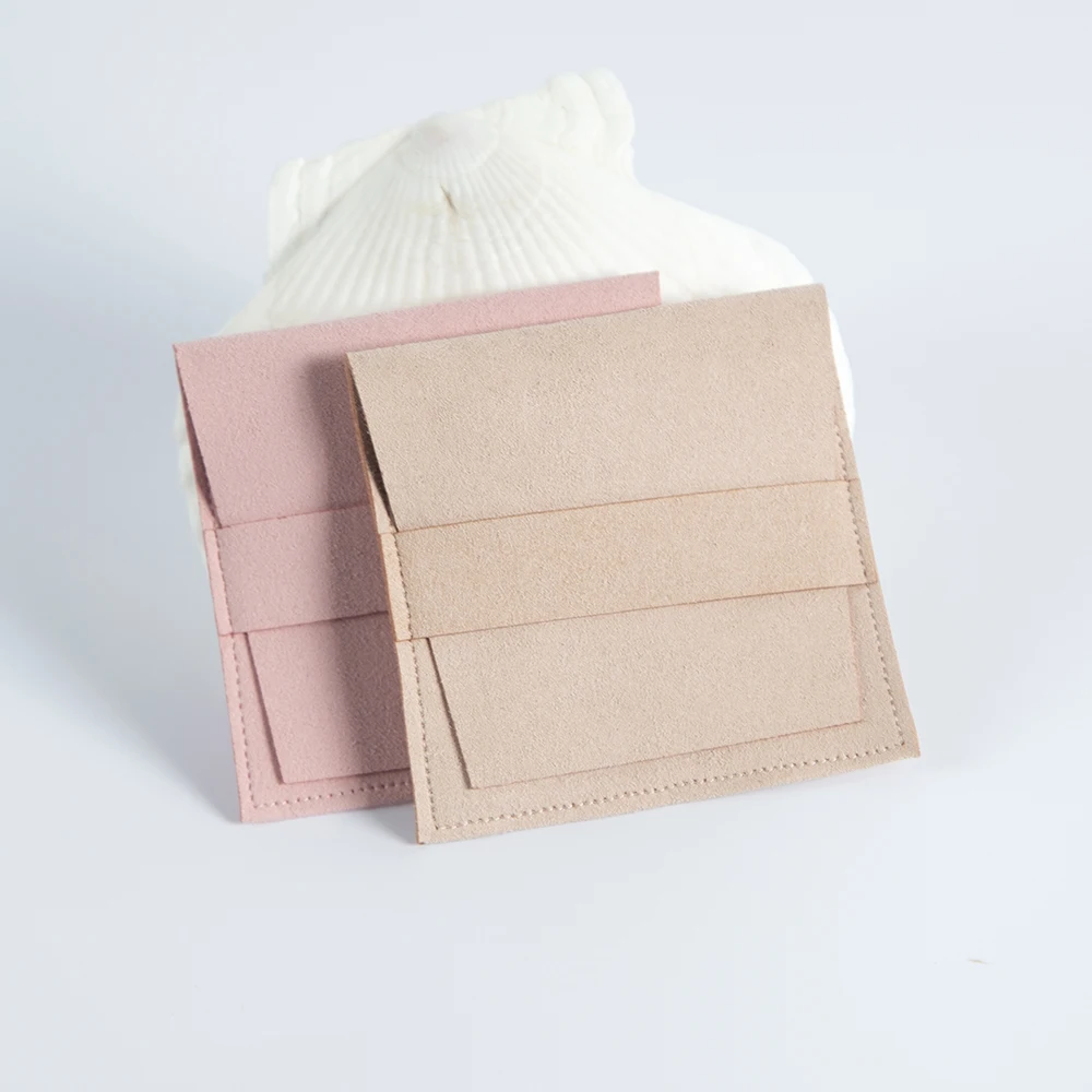 5Pcs Microfiber Jewelty Bag 6.2x6.2cm 8x8cm Suede Velvet Envelope Flap Strip Pouch Ring Earrings Bracelet Pendant Storage Sack
