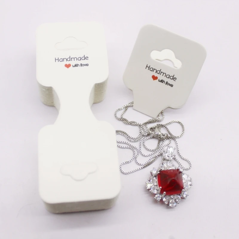 100 pcs 9x3.5cm Latest Printed Jewelry Necklace Bracelet Hang Tag Kraft Paper Folding Necklace Earring Set Packaging Card