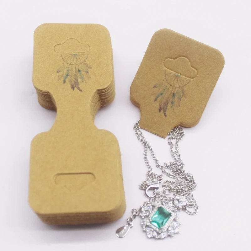 100 pcs 9x3.5cm Latest Printed Jewelry Necklace Bracelet Hang Tag Kraft Paper Folding Necklace Earring Set Packaging Card