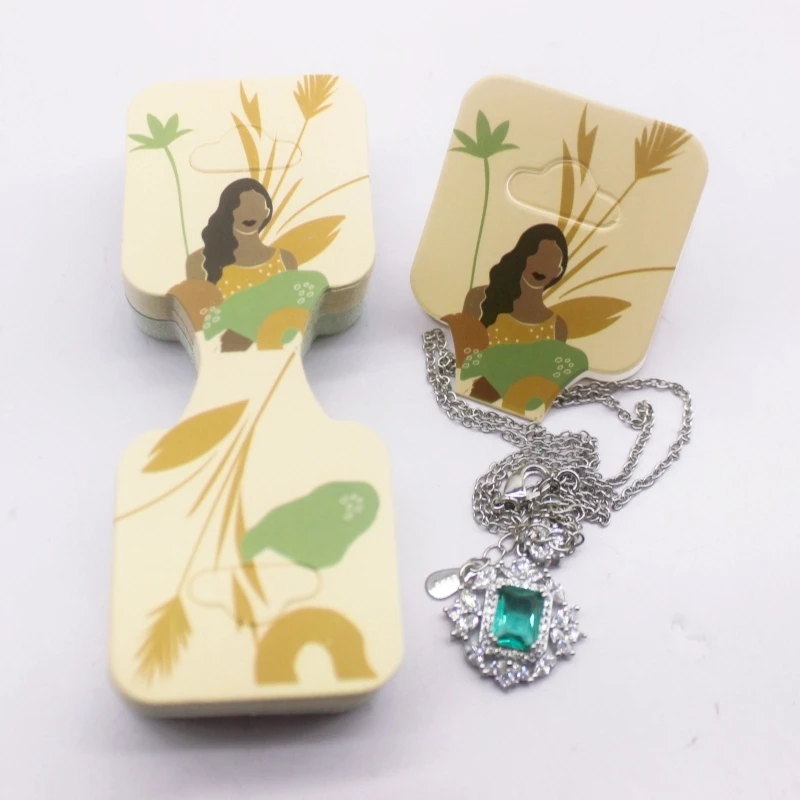 100 pcs 9x3.5cm Latest Printed Jewelry Necklace Bracelet Hang Tag Kraft Paper Folding Necklace Earring Set Packaging Card