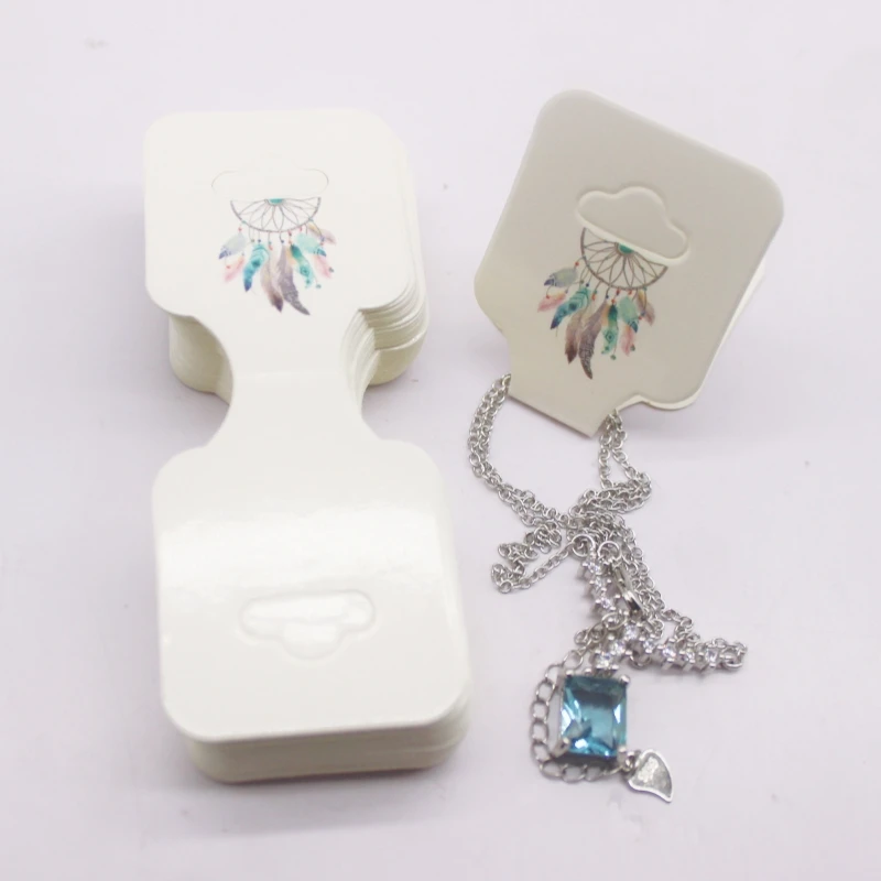 100 pcs 9x3.5cm Latest Printed Jewelry Necklace Bracelet Hang Tag Kraft Paper Folding Necklace Earring Set Packaging Card