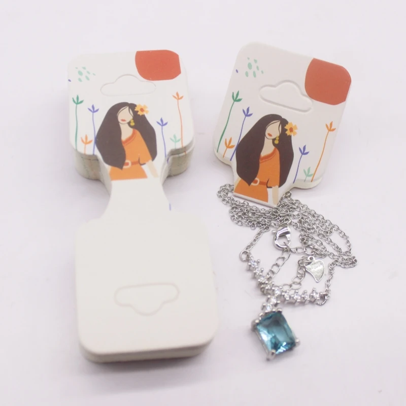 100 pcs 9x3.5cm Latest Printed Jewelry Necklace Bracelet Hang Tag Kraft Paper Folding Necklace Earring Set Packaging Card