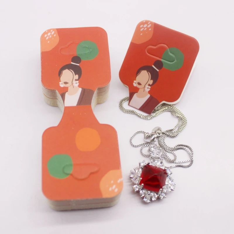 100 pcs 9x3.5cm Latest Printed Jewelry Necklace Bracelet Hang Tag Kraft Paper Folding Necklace Earring Set Packaging Card