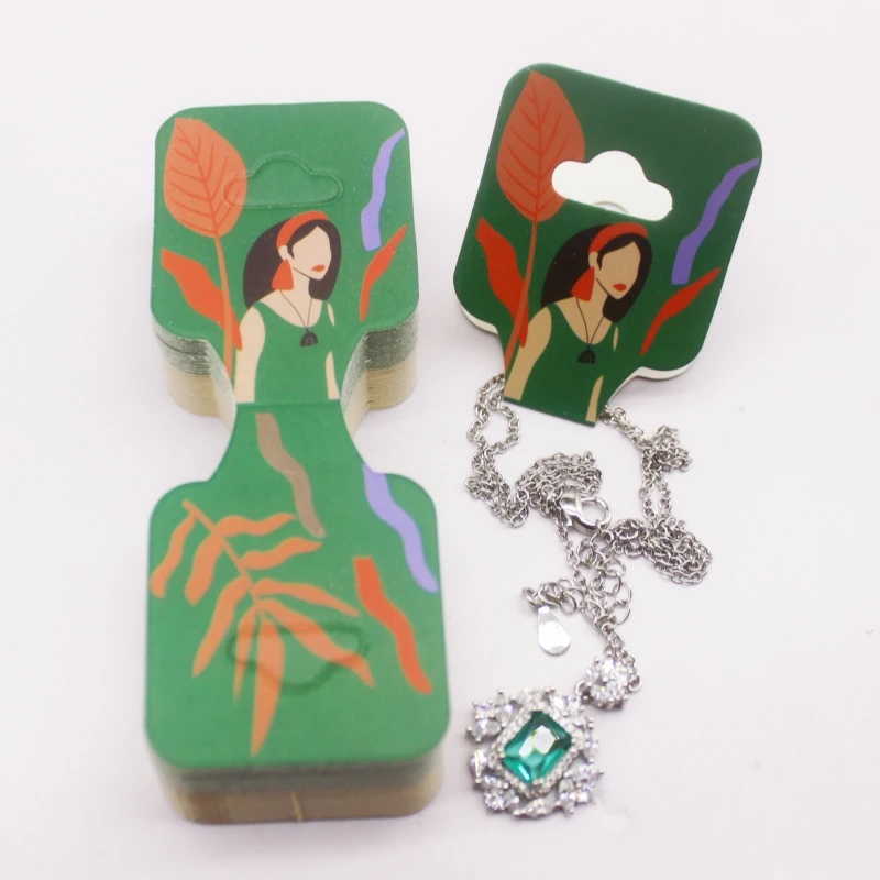 100 pcs 9x3.5cm Latest Printed Jewelry Necklace Bracelet Hang Tag Kraft Paper Folding Necklace Earring Set Packaging Card