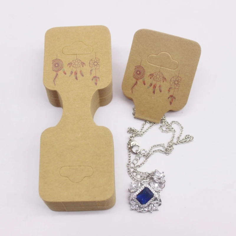 100 pcs 9x3.5cm Latest Printed Jewelry Necklace Bracelet Hang Tag Kraft Paper Folding Necklace Earring Set Packaging Card