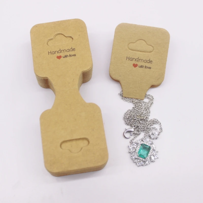 100 pcs 9x3.5cm Latest Printed Jewelry Necklace Bracelet Hang Tag Kraft Paper Folding Necklace Earring Set Packaging Card