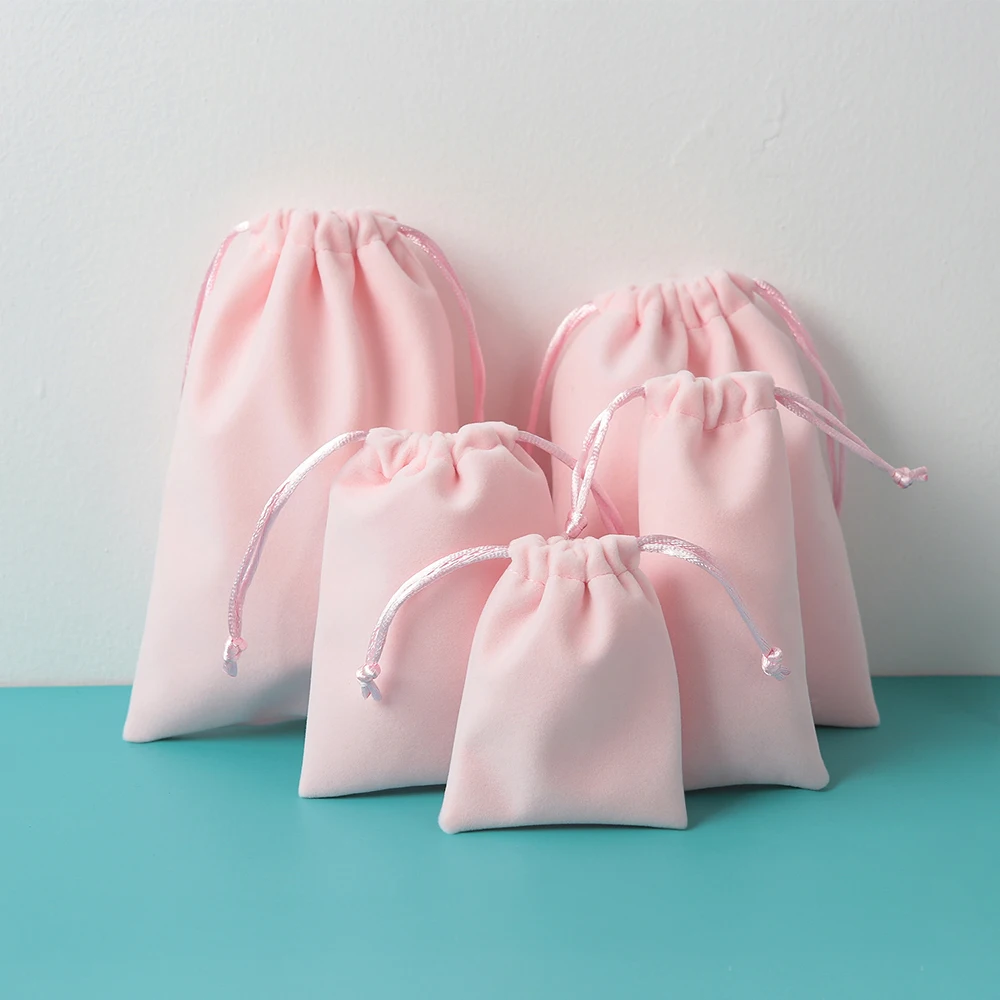 50 Velvet Jewelry Small Gift Bags Mini Size 7X9cm Drawstring Packaging Organizer Pouch For Girl Wedding Favor Candy Goodie Bag