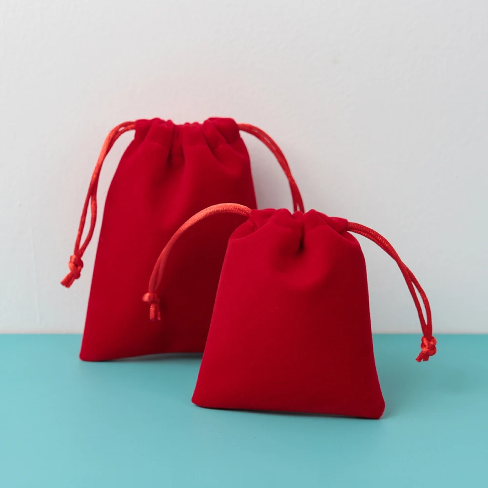 50 Velvet Jewelry Small Gift Bags Mini Size 7X9cm Drawstring Packaging Organizer Pouch For Girl Wedding Favor Candy Goodie Bag