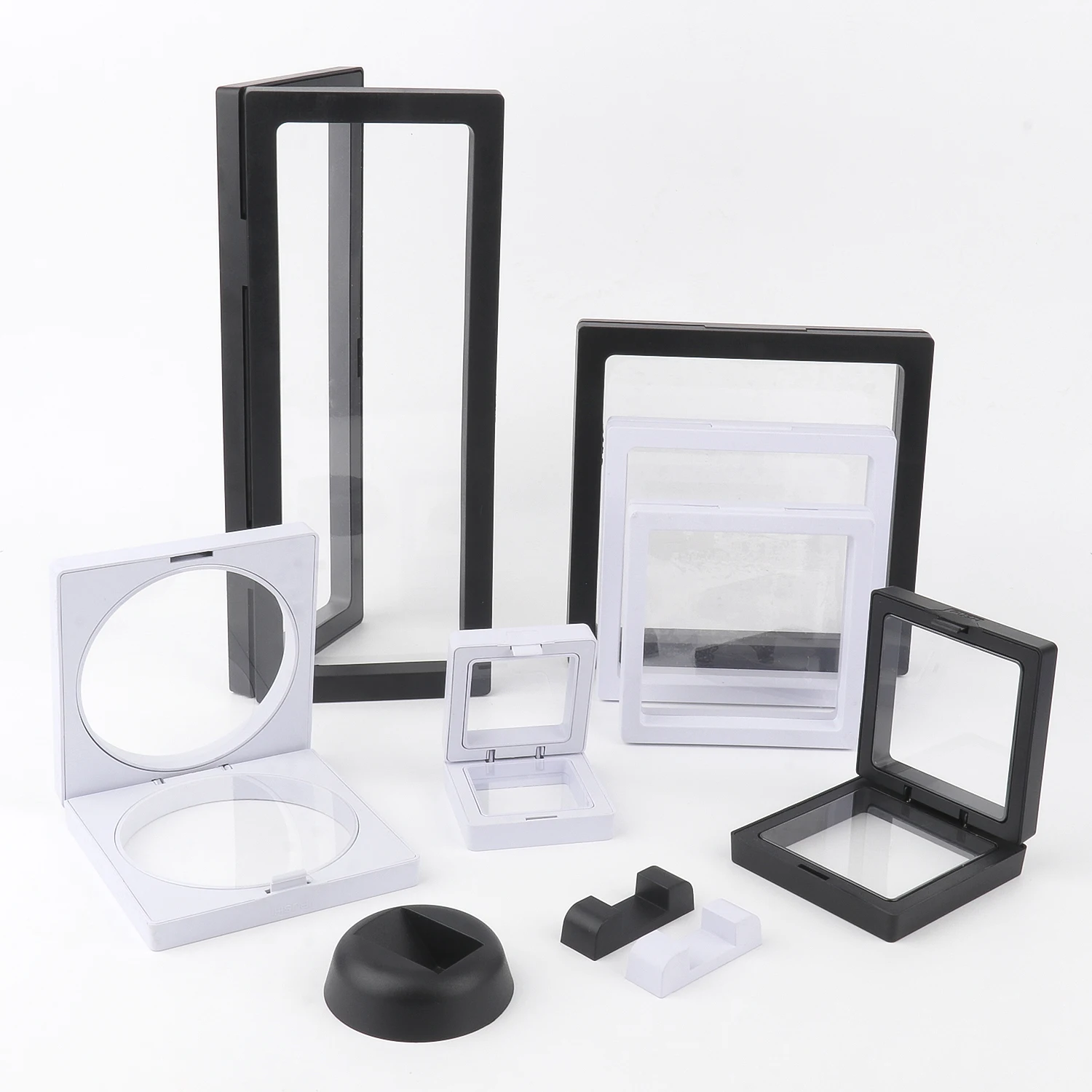 PE Film Jewelry Storage Box 3D Packaging Case Gemstone Free Stand Floating Frame Membrane Ring Earrings Necklace Display Holder