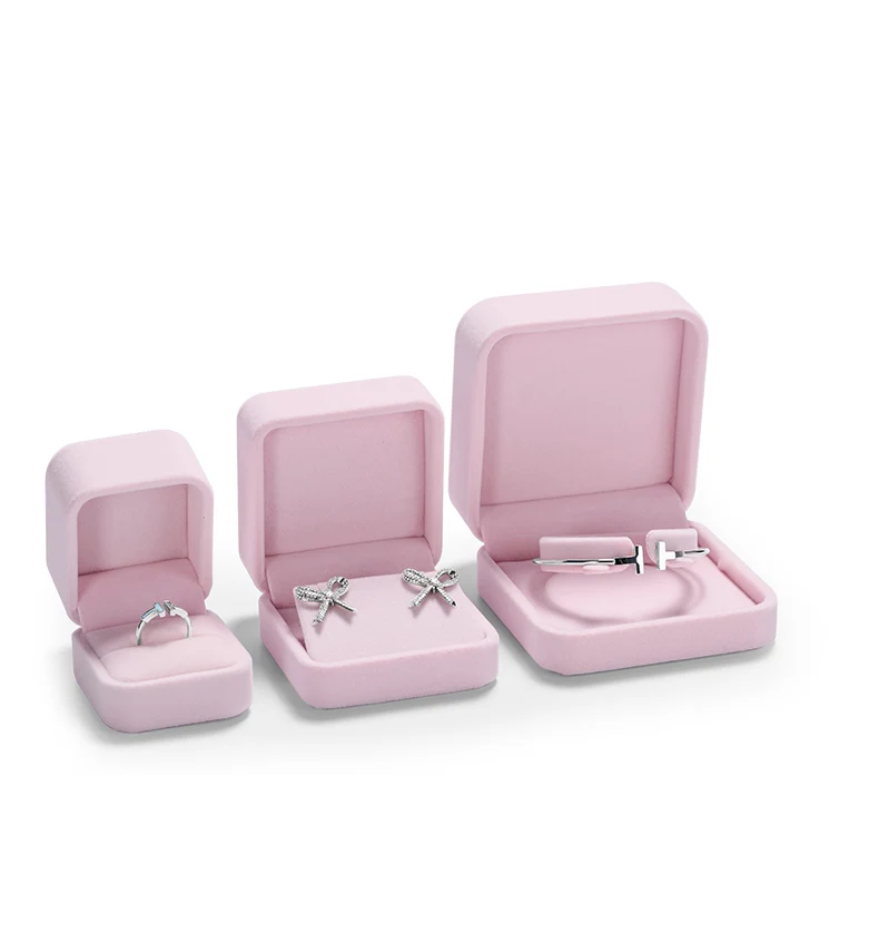 Pink Velvet Jewelry Box Set Jeweler Specialized Cases for Rings, Earrings, Bracelets, Necklaces, Premium Gift Storage Organizer