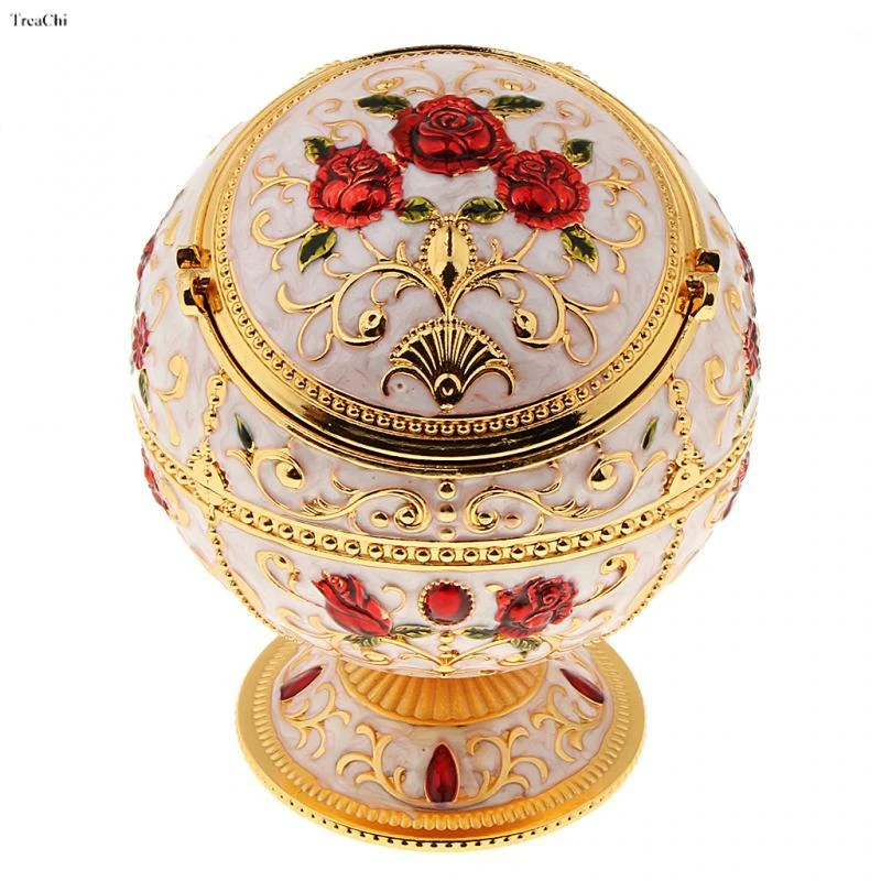 Carved Vintage Jewelry Storage Box Lovely Trinket Box European Embossed Pattern Gem Jade Stone Storage Cases Home Collections
