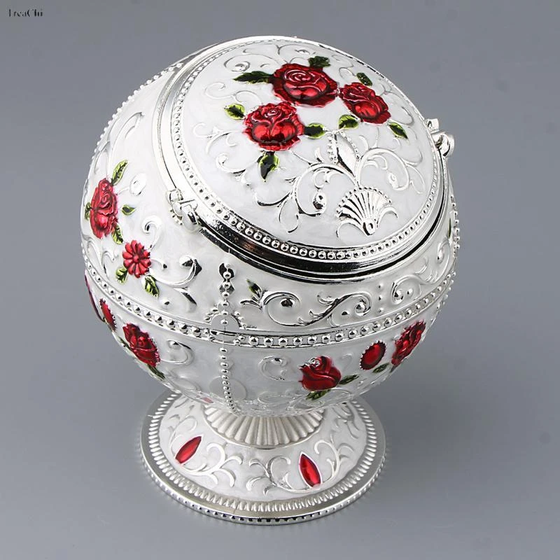 Carved Vintage Jewelry Storage Box Lovely Trinket Box European Embossed Pattern Gem Jade Stone Storage Cases Home Collections