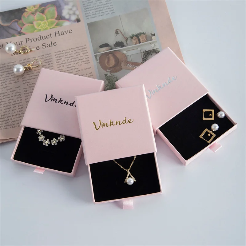 Custom Paper Drawer Jewelry Box Logo for Necklace Ring Earrings Jewelry Packaging for Small Business Gift Boxes for Jewellery