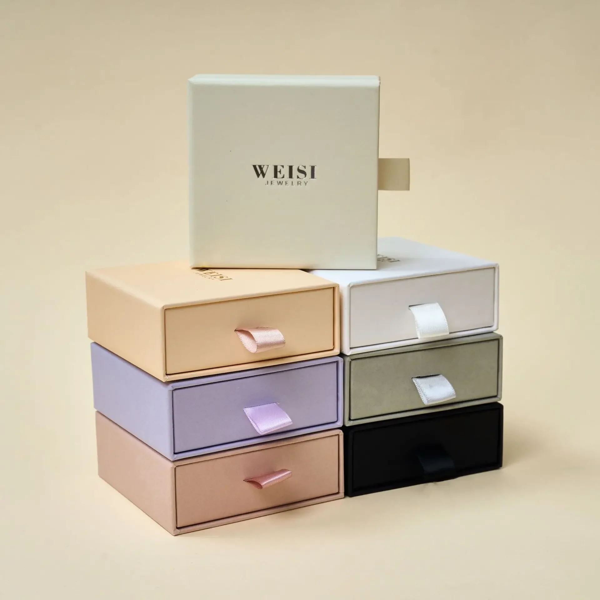8*8/10*10 1PCS Free Custom Logo Paper Box Necklace Ring Box With Sponge Drawer Box Personalized Exquisite Jewelry Packaging Pack