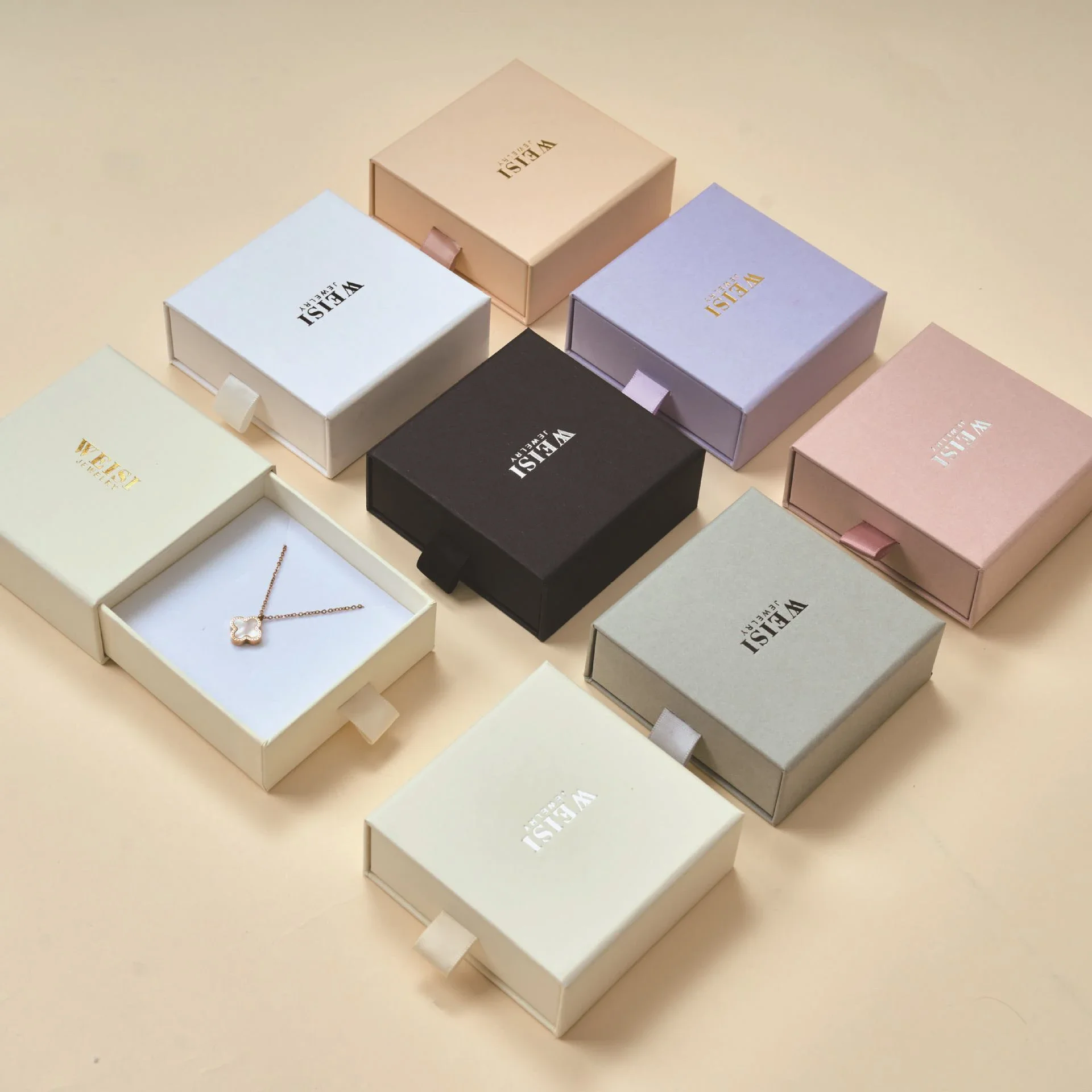 8*8/10*10 1PCS Free Custom Logo Paper Box Necklace Ring Box With Sponge Drawer Box Personalized Exquisite Jewelry Packaging Pack