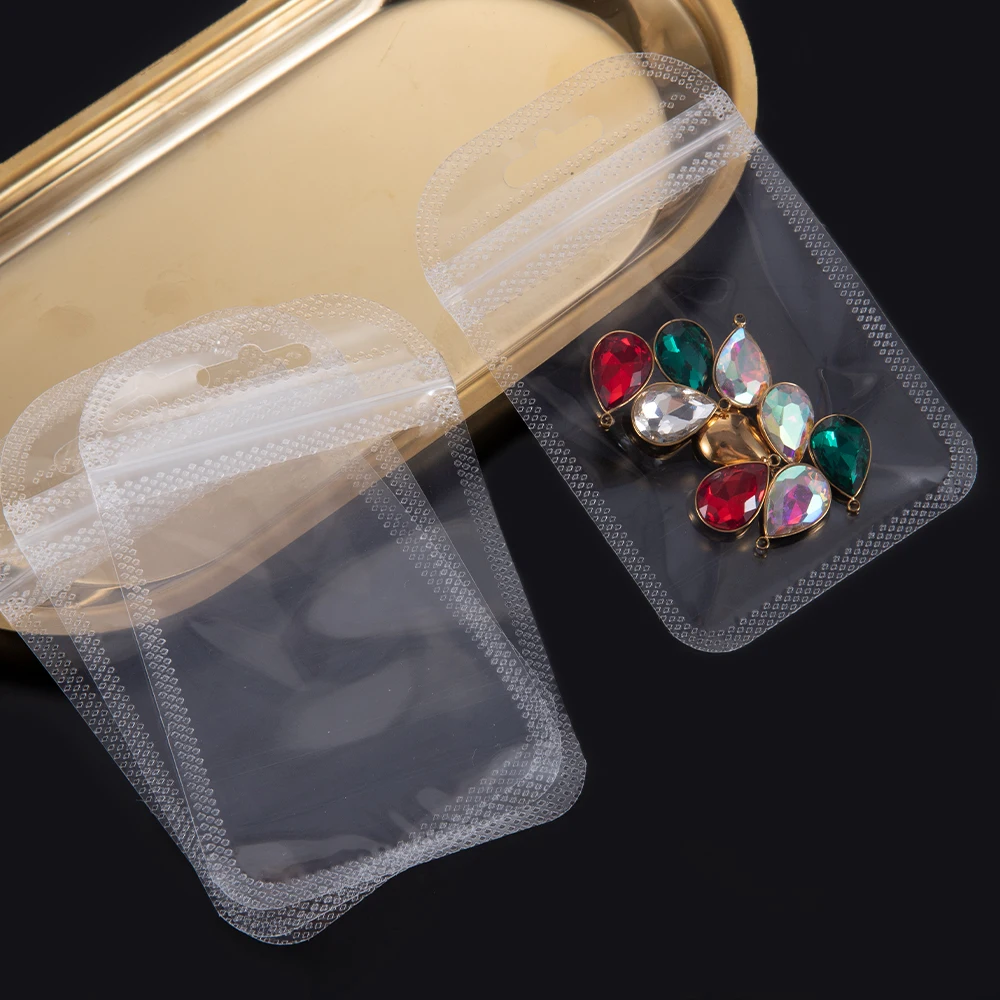 50pcs Transparent Zipper Bags with Hang Hole Thicken Self Sealing OPP Bags