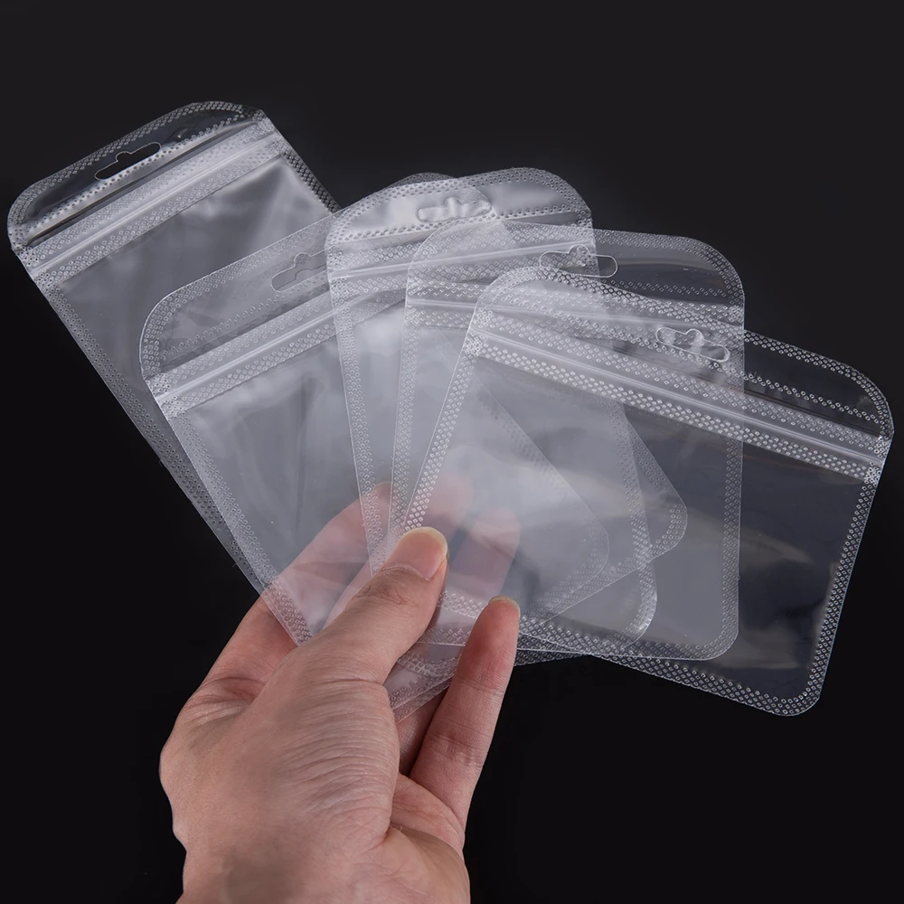 50pcs Transparent Zipper Bags with Hang Hole Thicken Self Sealing OPP Bags