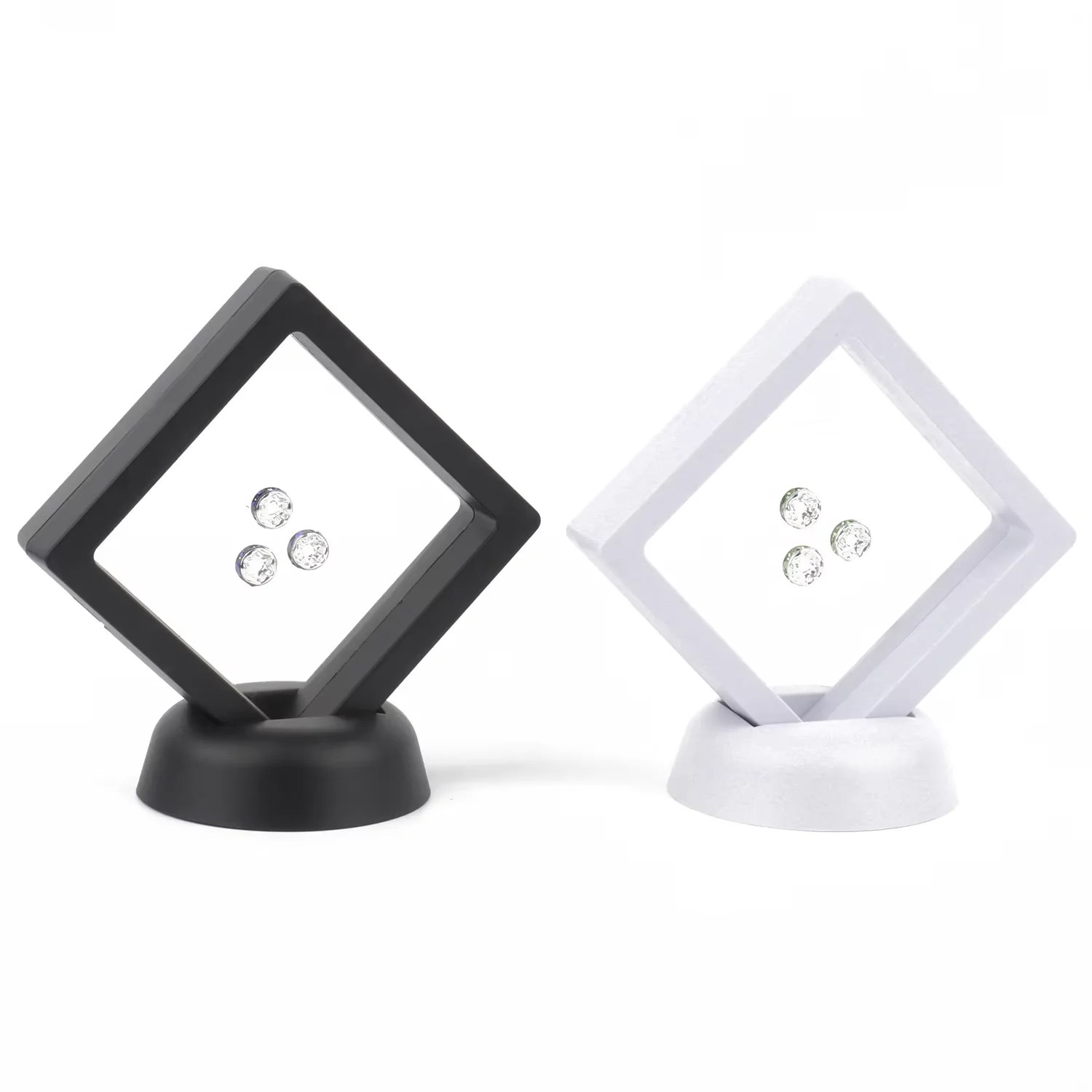 10pcs PE Film Black White Jewelry Storage Box 3D Packaging Case Free Stand Floating Frame Membrane Ring Earring Necklace Display
