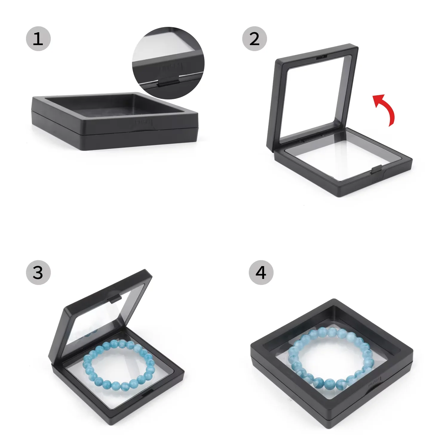 10pcs PE Film Black White Jewelry Storage Box 3D Packaging Case Free Stand Floating Frame Membrane Ring Earring Necklace Display