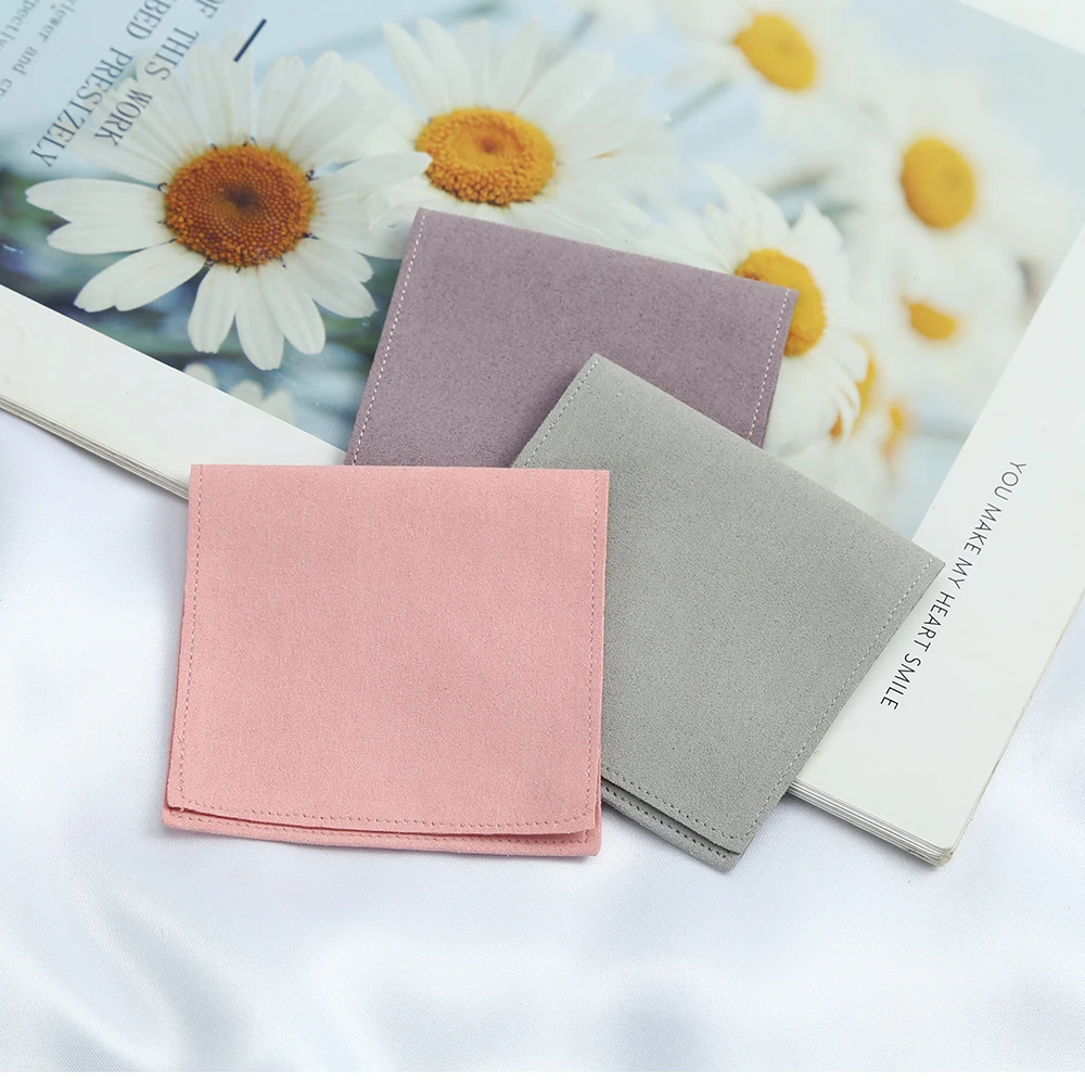 5pcs Luxury Microfiber Suede Jewelry Gift Bag Velvet Ribbon Envelope Flip Pouches Necklace Bracelet Bangle Jewelry Storage Bag