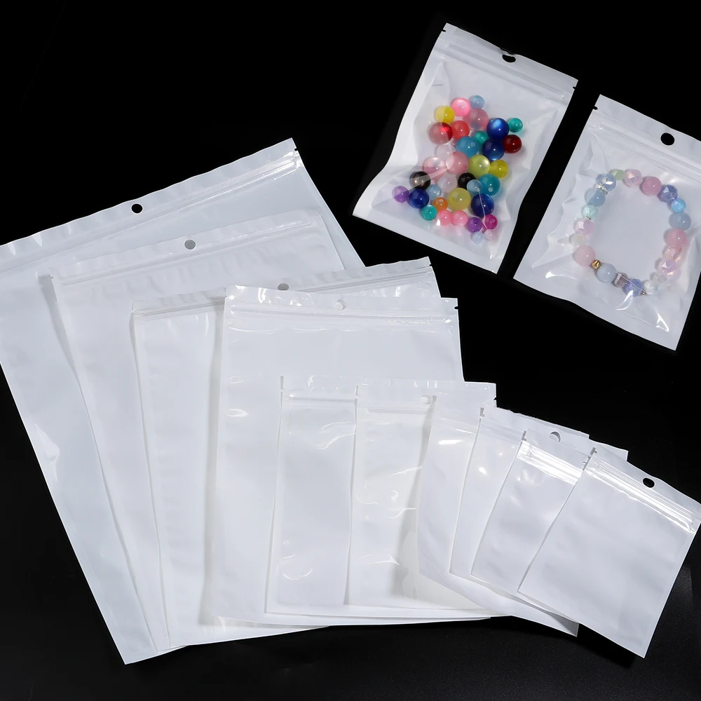 20-50pcs White Plastic Self Sealing Jewelry Bag Ring Necklace Bracelet Ziplock Storage Holder Bag Anti-oxidation Jewelry Bag