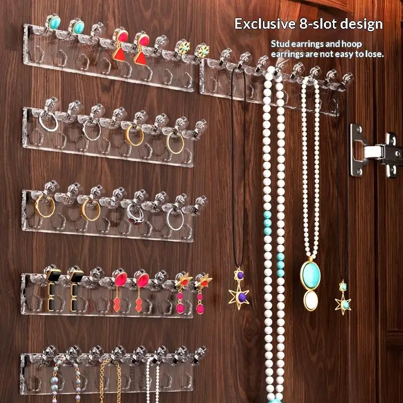 3Pcs Wall Mounted Jewelry Organizer for Bedroom Acrylic Flower Design Earring Necklace Holder