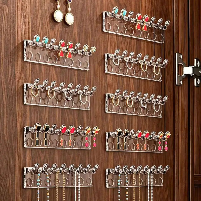 3Pcs Wall Mounted Jewelry Organizer for Bedroom Acrylic Flower Design Earring Necklace Holder