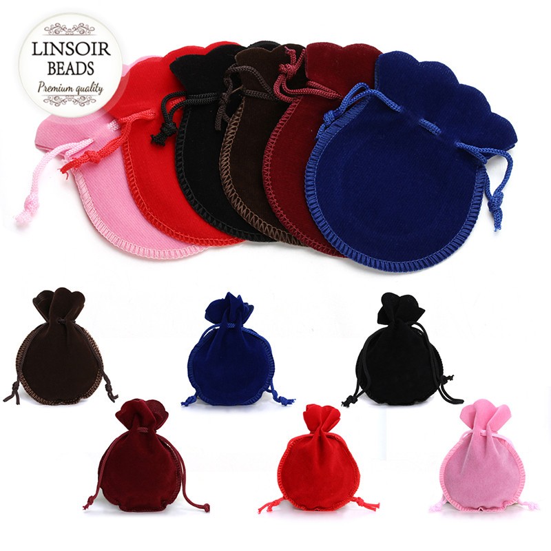 10pcs/lot Fashion 7*9cm Velvet Bag Drawstring Pouch Black/Red Calabash Jewelry Packing Bags Wedding/Christmas Gift Bag F3991