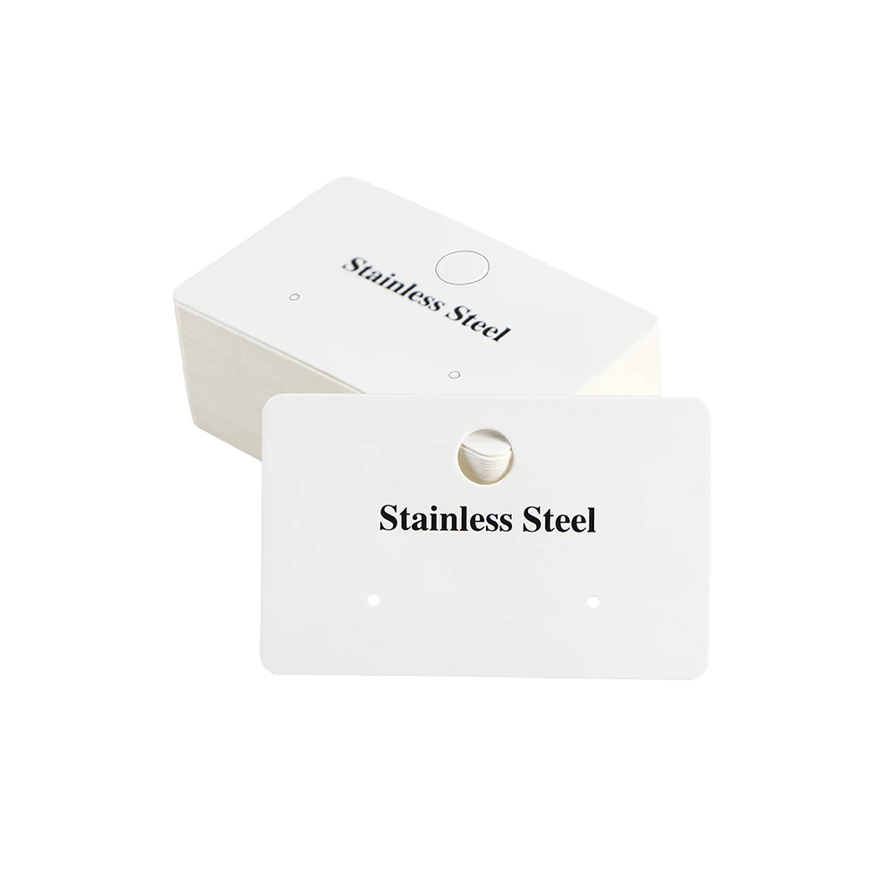 50pcs 6.4x4cm Jewelry Cards with Stainless Steel White Paper Retail Chain Earring Display Bag for Selling Stand Storage Material
