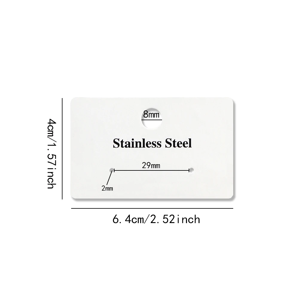 50pcs 6.4x4cm Jewelry Cards with Stainless Steel White Paper Retail Chain Earring Display Bag for Selling Stand Storage Material