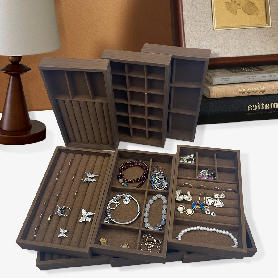 1 Pc, Walnut Wood Pattern Jewelry Box, Jewelry Tray, Suitable for Storing Necklaces, Rings, Earrings, and Ear Studs