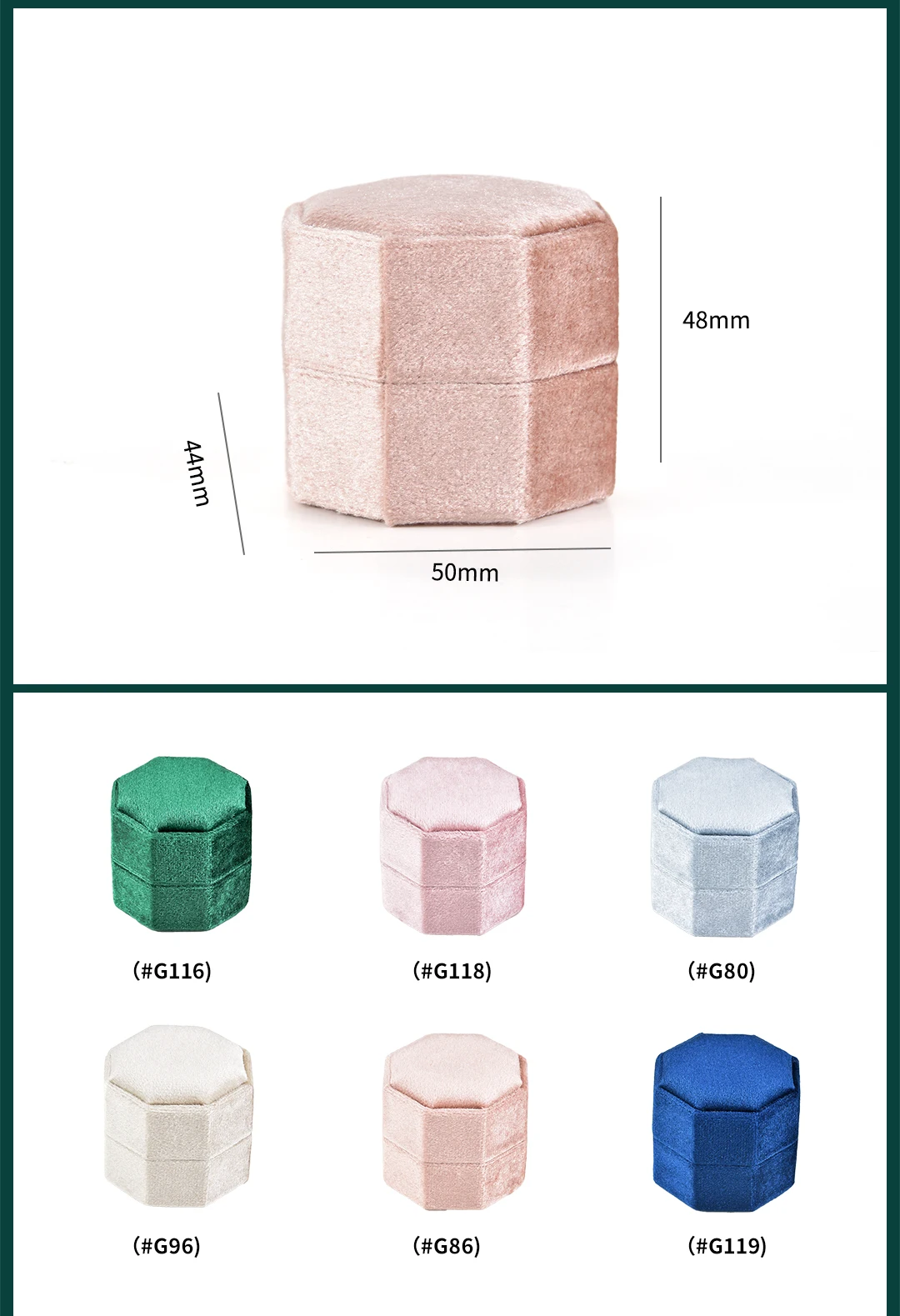 TAIMY Mini Velvet Octagon Custom Logo Jewelry Box Muti Color Three Slots Double Ring Box Wedding Marry Gifts Ring Case