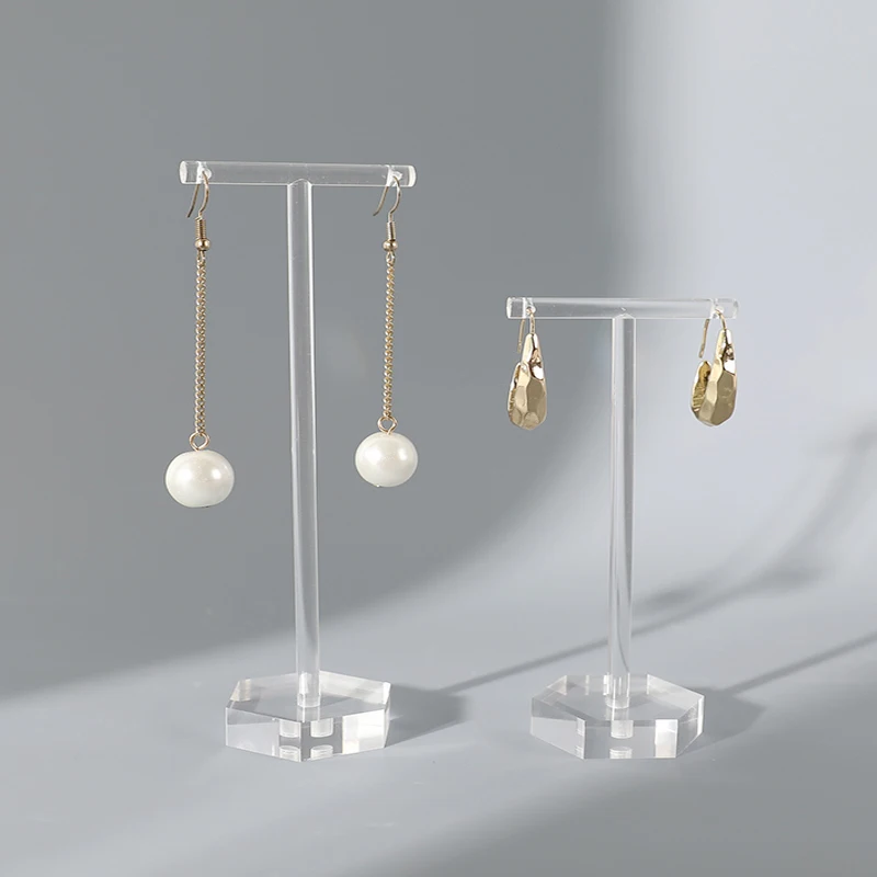 Fashion Style Clear Acrylic T-Shape Earrings Display Holder for Studs And Drop Earrings Jewelry Showcase Stand