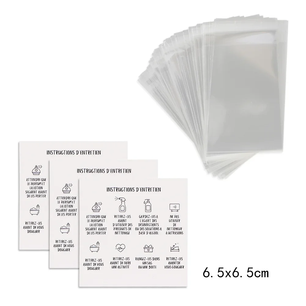 50pcs 6.5x6.5cm Smart Kraft Paper Jewelry Care Instruction Card Cardboard In French DIY Necklace Earrings Cleaning Label
