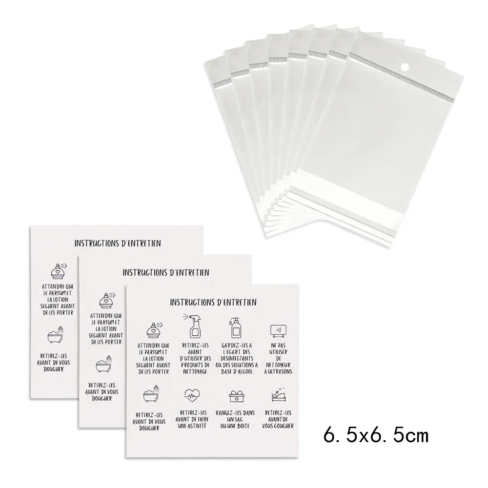 50pcs 6.5x6.5cm Smart Kraft Paper Jewelry Care Instruction Card Cardboard In French DIY Necklace Earrings Cleaning Label
