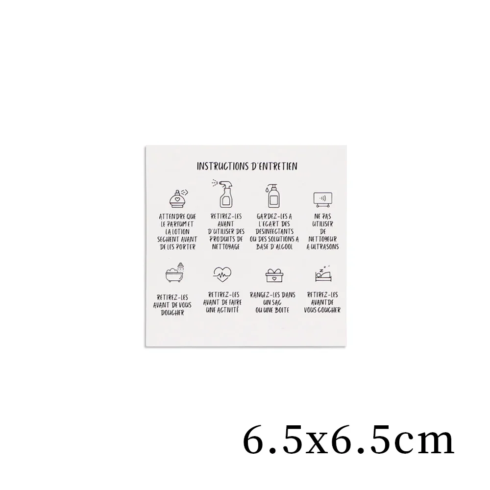 50pcs 6.5x6.5cm Smart Kraft Paper Jewelry Care Instruction Card Cardboard In French DIY Necklace Earrings Cleaning Label