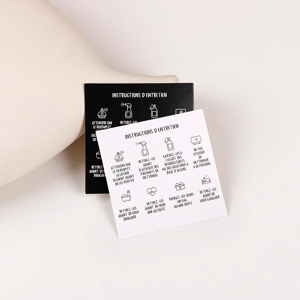 50pcs 6.5x6.5cm Smart Kraft Paper Jewelry Care Instruction Card Cardboard In French DIY Necklace Earrings Cleaning Label