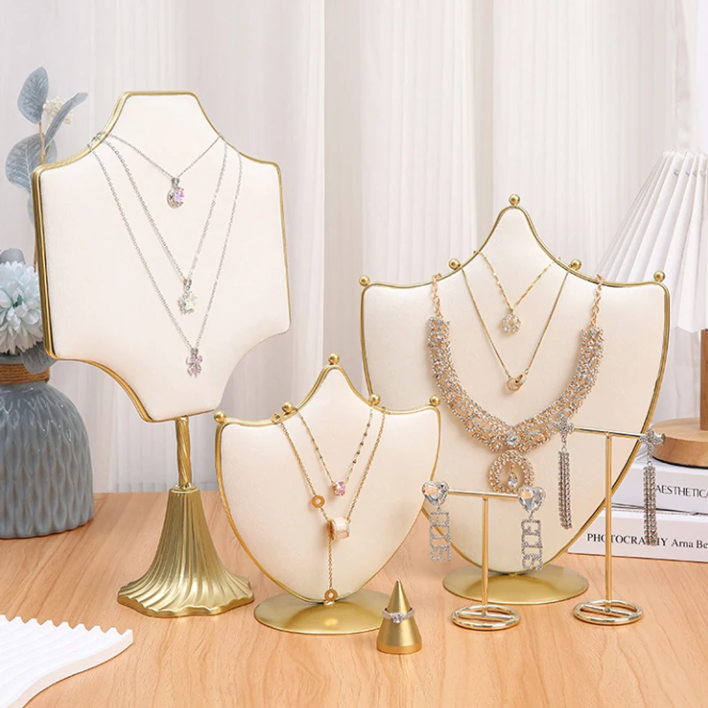 3 New Model Jewelry Display Sun Style Storage Bust Jewelry Holder Necklace Display Silky Beige Velvet Necklace Earrings