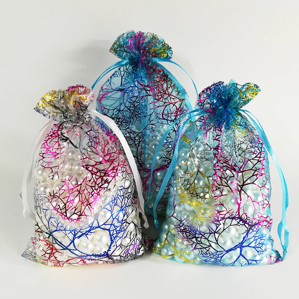 50pcs/lot 7x9 9x12 10x15 13x18cm Colorful Drawstring Organza Bags  Jewelry Packaging Bags Wedding Party Gift Bag Jewelry Pouch