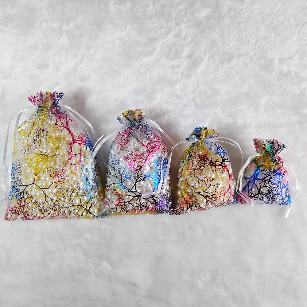 50pcs/lot 7x9 9x12 10x15 13x18cm Colorful Drawstring Organza Bags  Jewelry Packaging Bags Wedding Party Gift Bag Jewelry Pouch