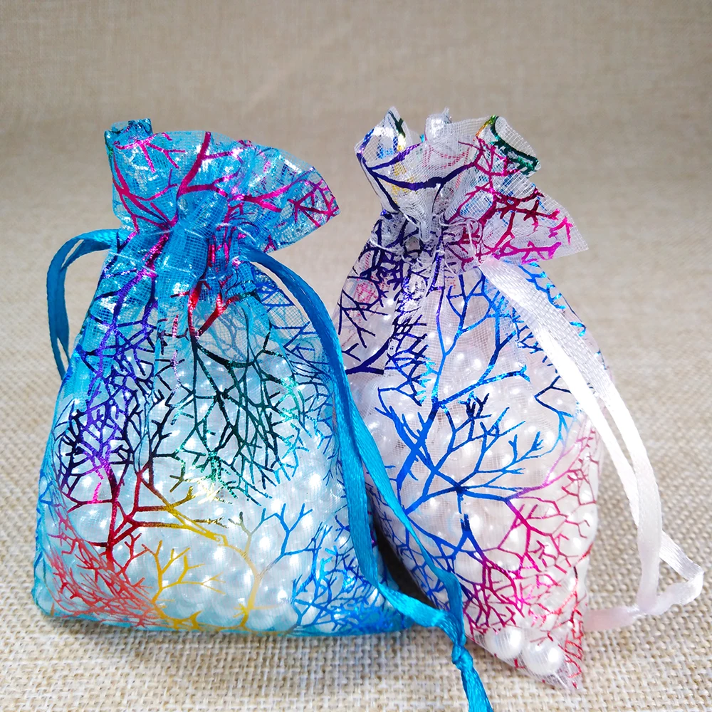 50pcs/lot 7x9 9x12 10x15 13x18cm Colorful Drawstring Organza Bags  Jewelry Packaging Bags Wedding Party Gift Bag Jewelry Pouch