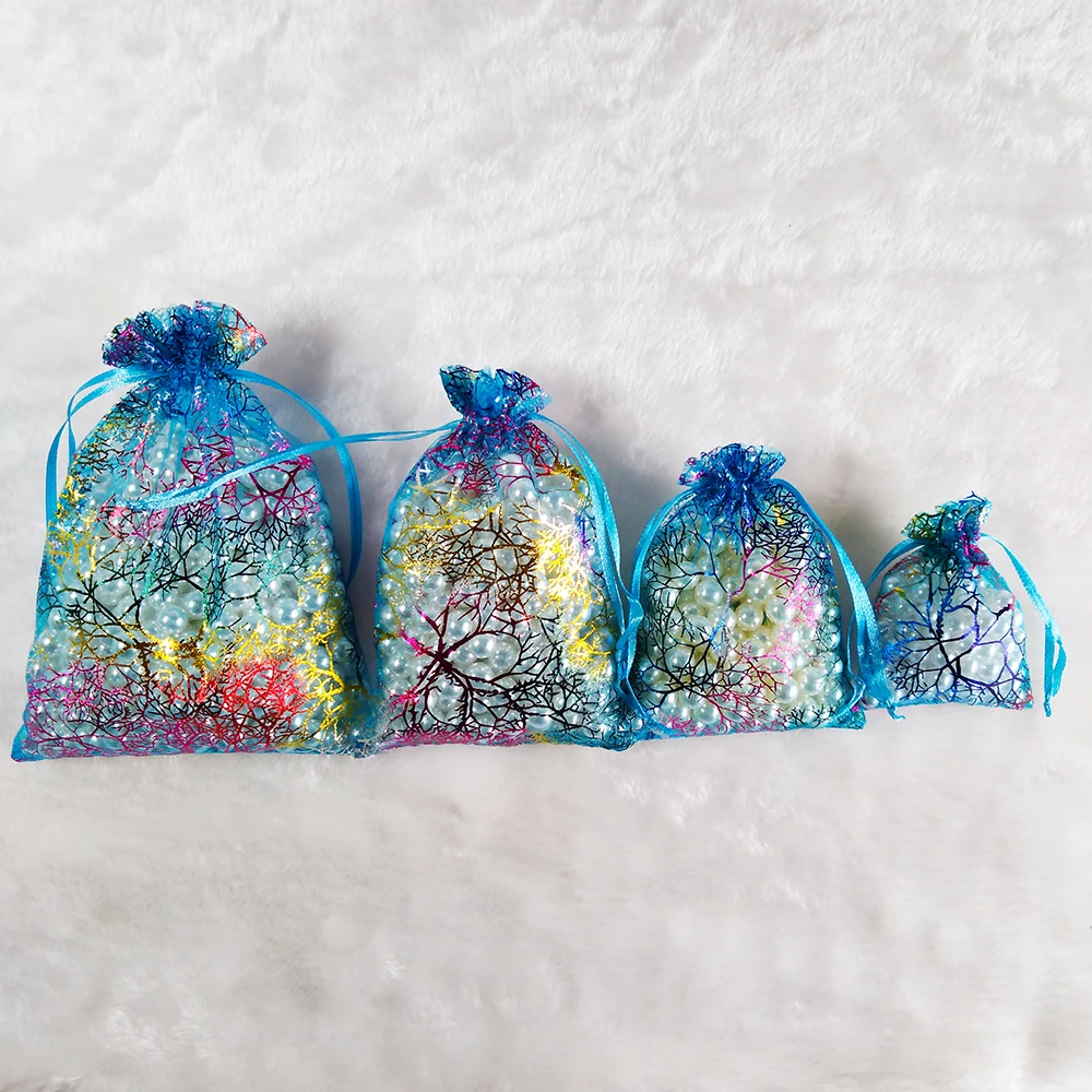 50pcs/lot 7x9 9x12 10x15 13x18cm Colorful Drawstring Organza Bags  Jewelry Packaging Bags Wedding Party Gift Bag Jewelry Pouch